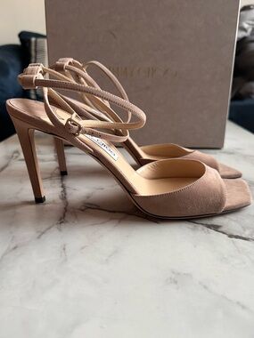 Jimmy Choo Mori Ballet Pink Suede Strappy Stiletto Sandals, size 42